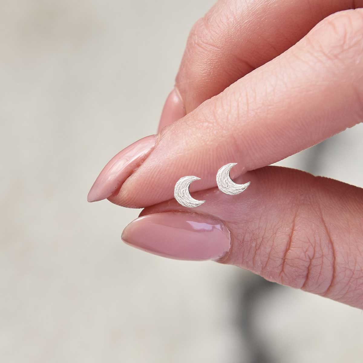 Twilight Moon Silver Stud Earrings Scarlett Jewellery