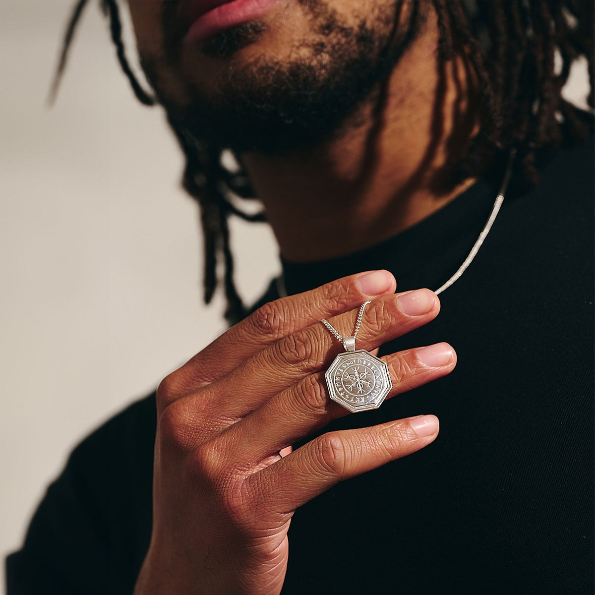 Octagon Vegvisir Viking Rune Personalised Silver Necklace Scarlett Jewellery