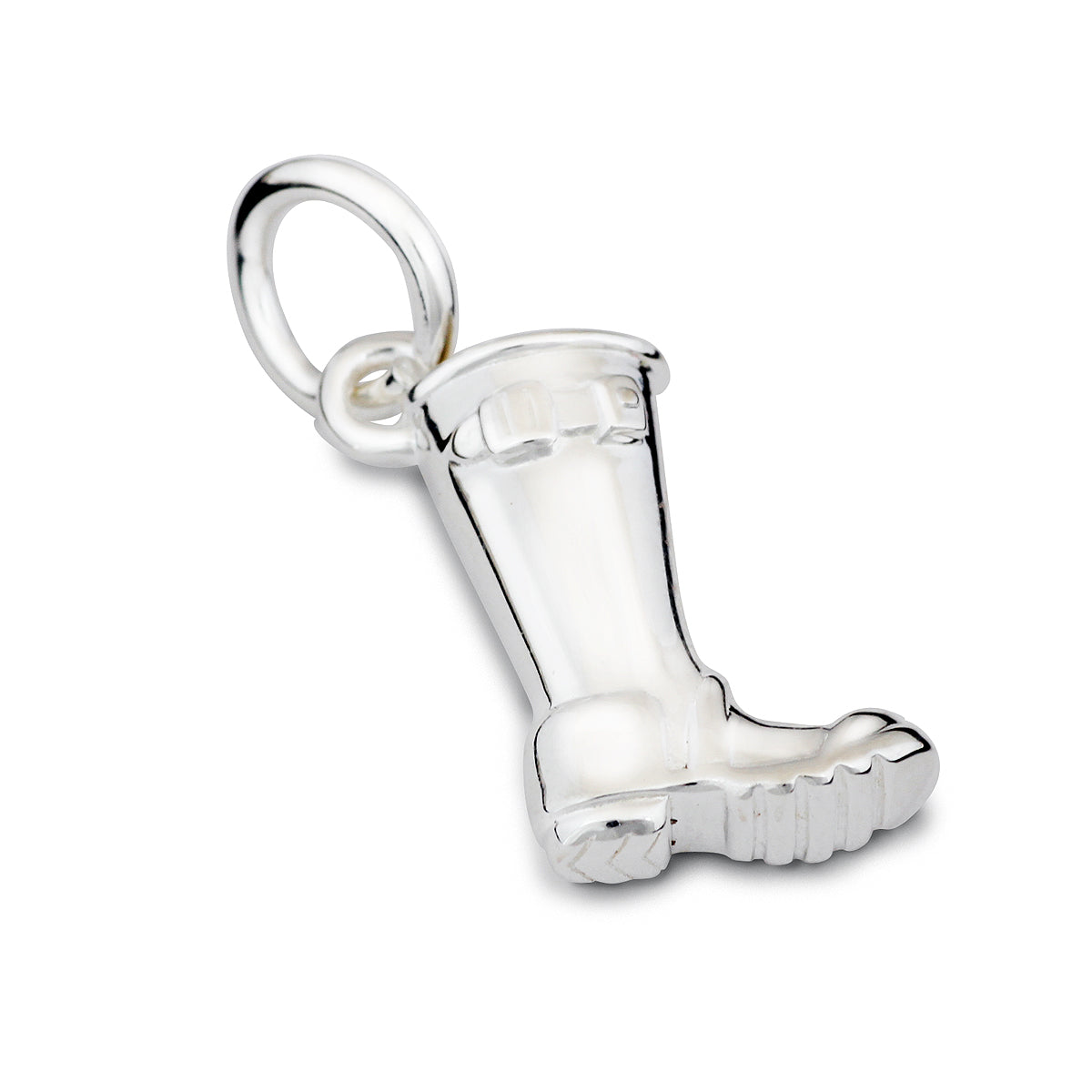 Silver charm with name engraving on a welly boot by Scarlett Jewellery.