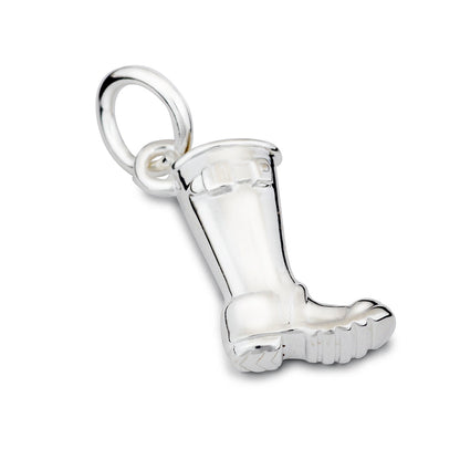 Silver charm with name engraving on a welly boot by Scarlett Jewellery.