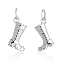 Silver charm with personalized engraving on a welly boot by Scarlett Jewellery.