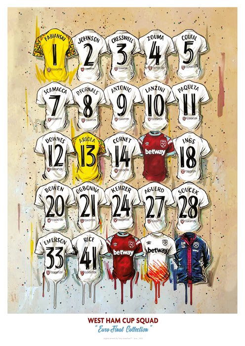 West Ham European Champions A2 Print – Hammers Shirt Art
