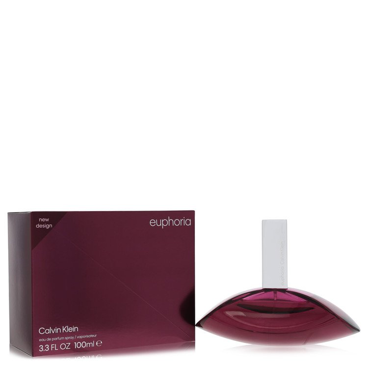 Blue glass bottle of Calvin Klein Euphoria Eau de Parfum Spray for Women, 3.4 oz / 100 ml by The Fragrance Avenue.
