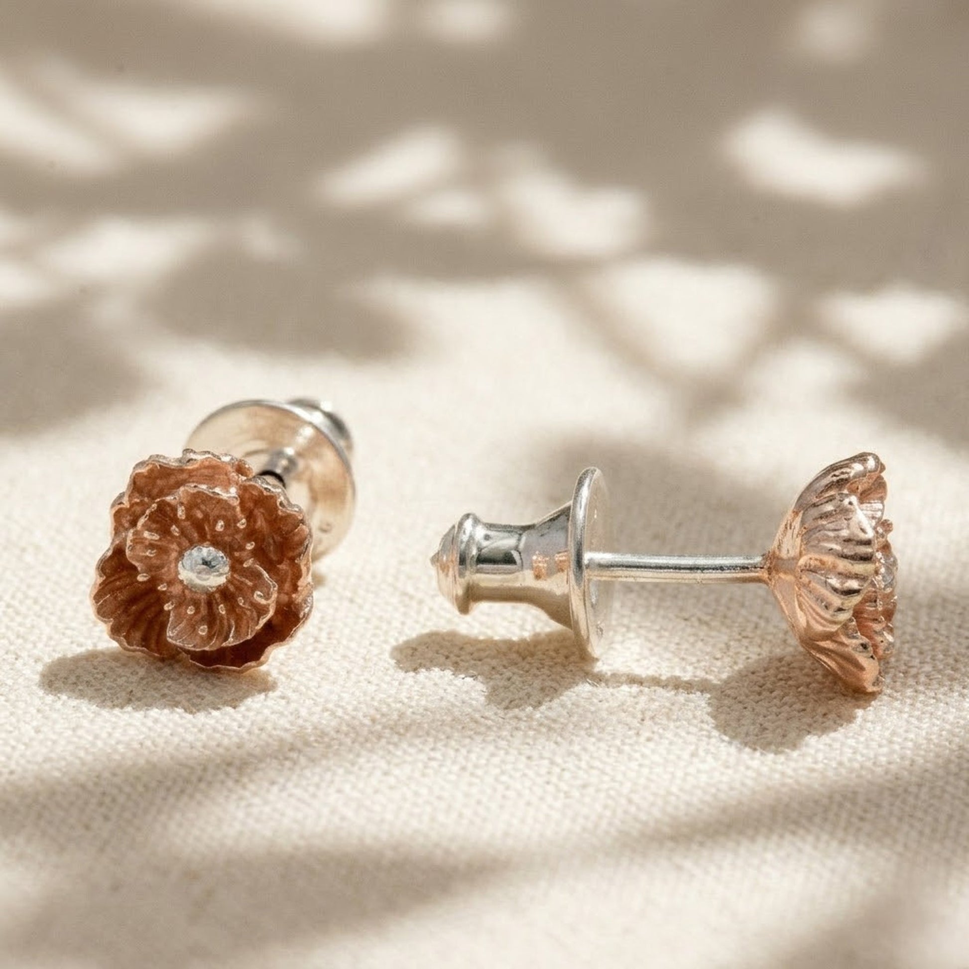 Poppy Silver & Rose Gold Vermeil Studs Scarlett Jewellery