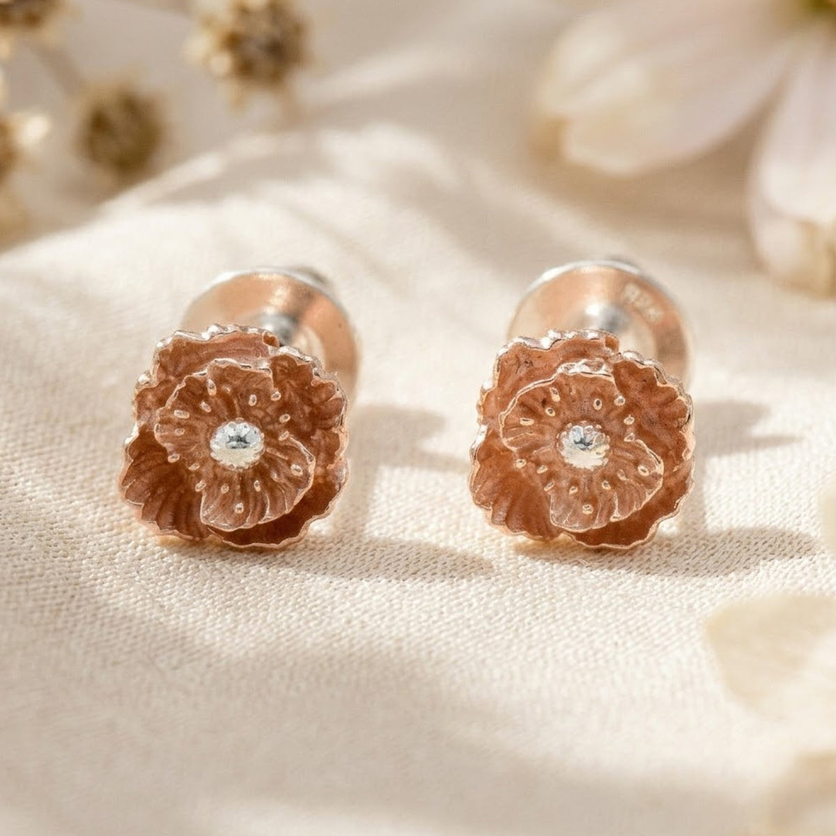 Poppy Silver & Rose Gold Vermeil Studs Scarlett Jewellery