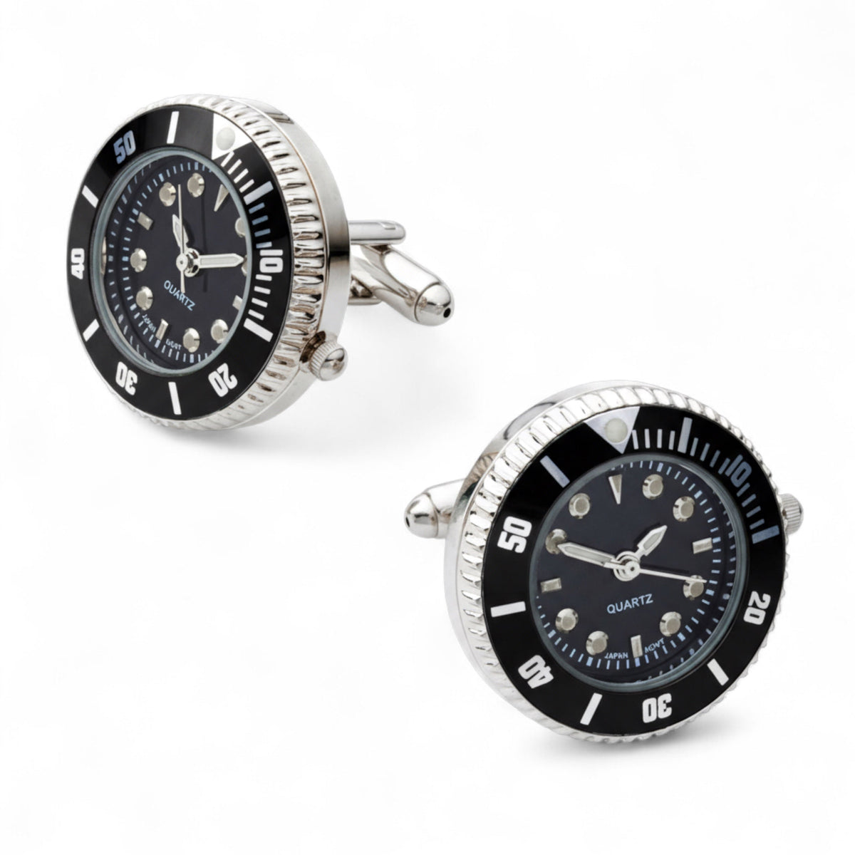 Working Watch Cufflinks In Black And Silver Benson & Clegg